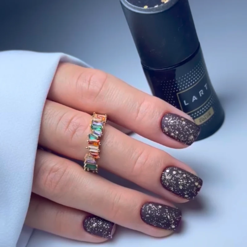 Velour Top Coat matowy z drobiną gold LART GEL POLISH Manicure Hybrydowy, 8ml