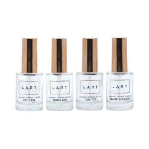 Zestaw 4 preparatów płynnych, LIQUIDS, LART PRO, transparentne buteleczki, manicure tytanowy